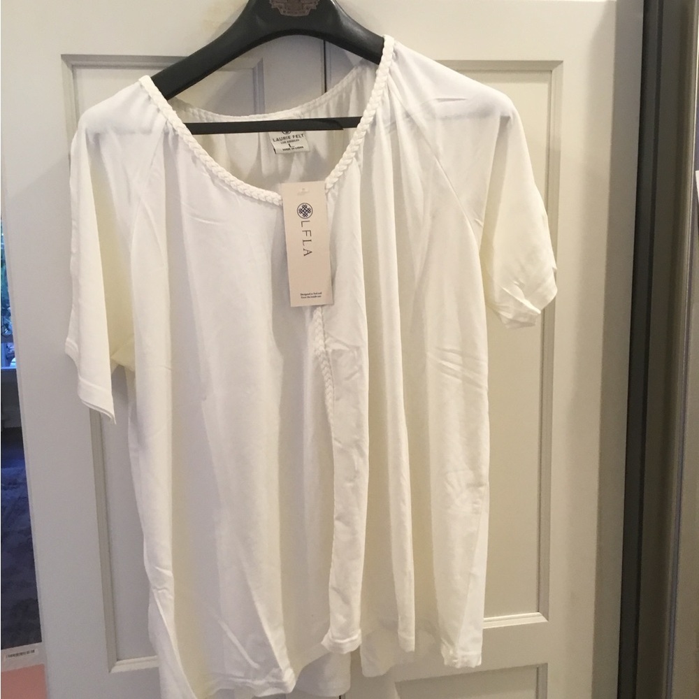Laurie Felt White V-Neck Top Size Large